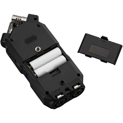 Back view of Four Track Portable Recorder with 32 Bit Float Audio, Stereo XY Mics, showing battery compartment and cover
