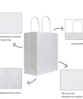 Medium White Kraft Paper Gift Bags With Handles 8x4.75x10 Inches Bulk Pack Of 50 for takeout, grocery shopping, and more.