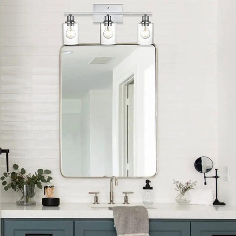 Three Light Chrome Vanity Wall Light With Clear Glass Shade For Modern Bathrooms And Powder Rooms Dope Wall Sconce Fixture