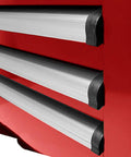 Side view of Pro II Drawer Top Chest With 24.5 Inch Depth, Heavy Duty Tool Organizer, showing 100Lb Ball Bearing Drawer Slides in red finish.