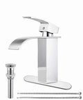 Chrome Waterfall Bathroom Faucet With Single Lever Handle Dope Sleek Deck Mount Lavatory Sink Faucet Modern Commercial Style