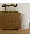 Top Shelf Vintage Antique Brass Wall Sconce Set Of 2 Hardwired Farmhouse Lights With Smooth White Glass Shades, parts and packaging view.