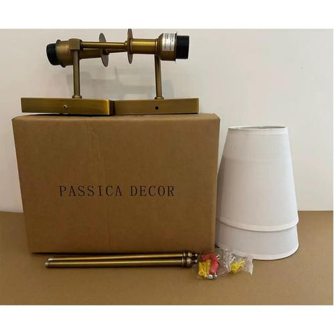 Top Shelf Vintage Antique Brass Wall Sconce Set Of 2 Hardwired Farmhouse Lights With Smooth White Glass Shades, parts and packaging view.