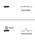 Illustration of 10 Pack Plastic Reed Switches With Small Round Magnets Set For Magnetic Induction Projects, showing connected and disconnected states