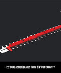 Close-up of 22 Inch Corded Hedge Trimmer With Power Saw Branch Cutter 3.8 Amp Motor Dual Action Blades for easy hedge trimming.