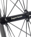 Close-up of hub on Toray T700 Carbon Fiber 50mm Clincher Wheelset for 700C Road Bikes With 23mm Wide Rim Deep Section 3K Red and White 3D Decal