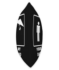 Side view of Your Dad Hang Glider Throw Pillow for Hang Gliding Fans and Adrenaline Junkies, black with white graphic designs.