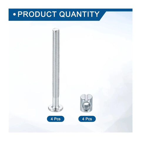M6 Bed Frame Bolts Socket Head Screws With Barrel Nuts for Furniture and Bunk Beds Slotted Rice Head 75mm Set of 4