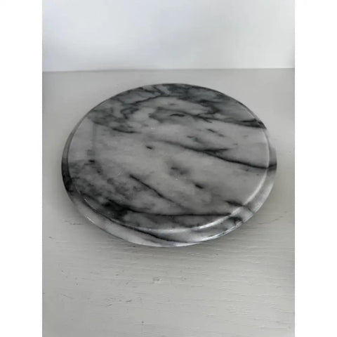 11.75 Inch Marble Lazy Susan Turntable With Vintage Gray Stone Finish, Smooth 360 Degree Rotation, shown on flat surface