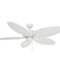 Duval 52 Inch Indoor Outdoor Ceiling Fan With Quick 2 Hang Mount Dual Mount 5 Blade Tropical Design Pull Chain ETL Damp Rated White