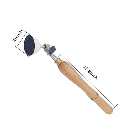 Beast Bowl Sander Kit For Woodworking With 2 Inch Hook And Loop Pad 11.8 Inch Hardwood Handle, angled view with measurements