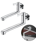 Shophubio Wall Mounted Kitchen Faucet Single Handle Cold Water Only Extended Spout 304 Stainless Steel Rotatable Sink Tap for Utility Mop Pool Silver Finish(25cm) shown from a side angle.