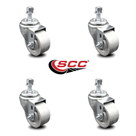 Beefy Heavy Duty Swivel Caster Set Of 4 With 3 Inch Wheel And Half Inch Threaded Stem Semi Steel Cast Iron Construction Silver Wheels