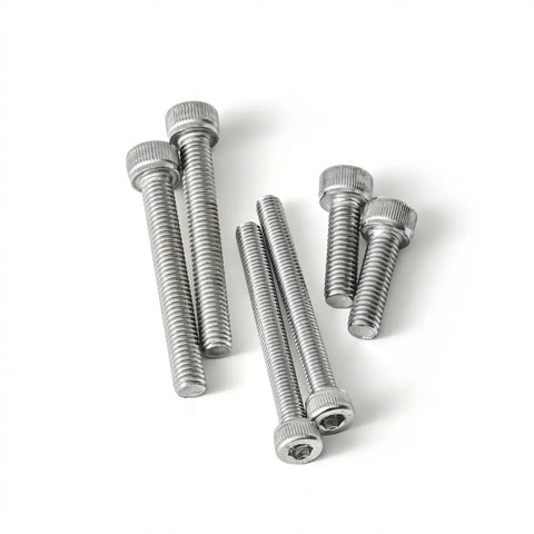 Top Shelf M5 X 25mm 50 Pack Socket Head Cap Screws 304 Stainless Steel Bolts in various sizes on a white background.