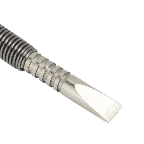 Hammerless Punch And Chisel Set With Spring Loaded Center Punch For No Hammer Needed Door Pin Removal In Tight Spaces, steel tip visible