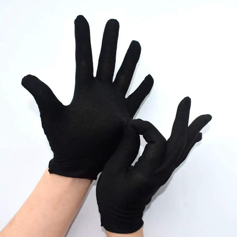 Six Pairs Black Cotton Work Gloves For Coin And Jewelry Inspection And Everyday Handling Women And Men One Size Fits Most Durable