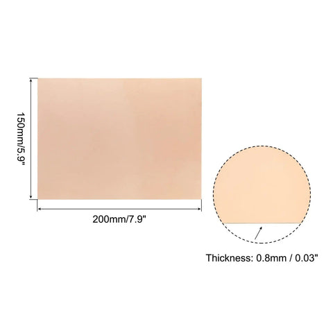 FR4 Copper Clad Laminate PCB Single Sided 200 X 150 X 0.8mm DIY Prototyping Board dimensions with thickness detail