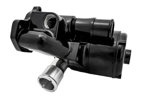 Heavy Duty Electric Water Pump For Chevy LS1 LS2 LS3 Engines Pushing 35 GPM With Slick Black Finish at an angle to show details.