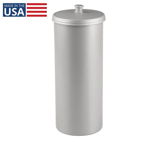 Discreet Floor Standing Toilet Paper Holder With Lid For 3 Extra Rolls In Silver, Slim Space Saving Bathroom Organizer