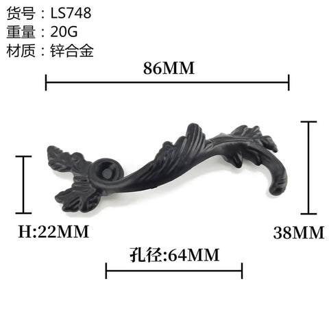 European Retro Pull Drawer Cabinet Door Handle In Brass Finish For Antique Furniture And Cabinets, detailed dimensions shown