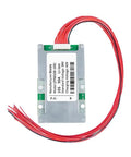 Rock Solid 10S 36V 50A Lithium Ion Battery Management Board With Smart Balance Wiring And Temperature Sensor view from top with red wires.