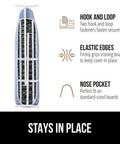 Heavy Duty Ironing Board Cover With Extra Thick Padding Silicone Reflective Surface Heat And Scorch Resistant Up To 400 Degrees Fahrenheit Water And Stain Resistant Hook And Loop Fastener Straps Fits Standard 15x54 Boards Blue shown on ironing board with features labeled
