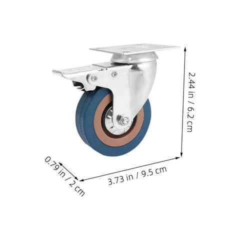 Heavy Duty 2 Inch Pvc Swivel Casters With Lock Brakes Rock Solid Industrial Trays, silver steel plate and blue rubber wheel.