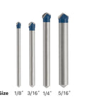 Natural Stone Tile Drill Set Four Piece With Multigrind Head For Faster Drilling In Hard Materials shown in four sizes