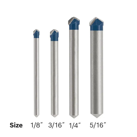 Natural Stone Tile Drill Set Four Piece With Multigrind Head For Faster Drilling In Hard Materials shown in four sizes