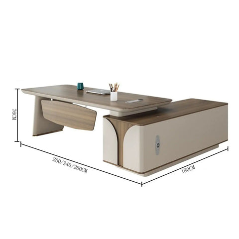 Ultimate Sit Stand Desk Boss Level Workstation Smooth Motorized Lift Rock Solid Build Water Based Eco Finish stylish desk with rounded edges and storage.