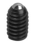 Ten Piece M4mm Hex Socket Ball Spring Plungers Crafted From Rock Solid Carbon Steel For No Hassle Installation And Tight Pressure Positioning On Any Project You Take On, close-up view of black carbon steel ball plunger.