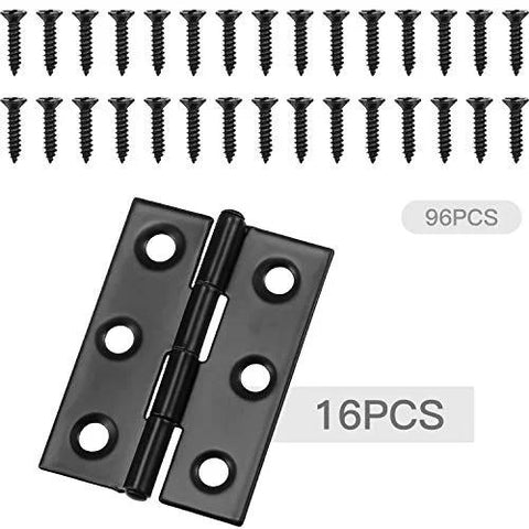 Boao black stainless steel small folding door hinges, 16 pcs with 96 screws, 1.75 in, home furniture hardware