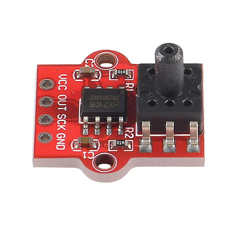Front view of ACEIRMC digital barometric pressure sensor module on red breakout board with VCC OUT SCK GND pins