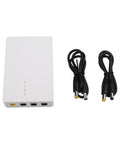 Reliable Mini Ups Battery Backup For Routers And Modems Delivers Solid 7800Mah Power For Internet Stability with cables.