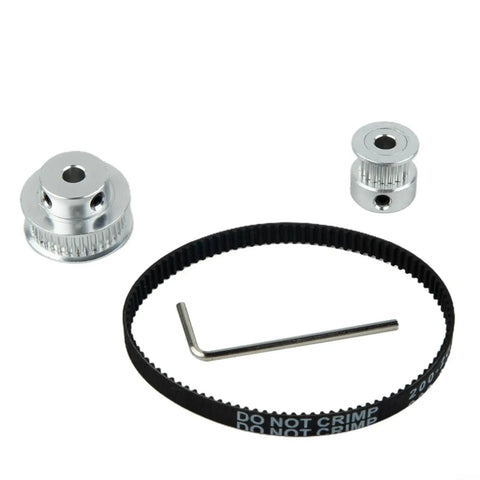 Smooth Aluminum Timing Pulley Kit With 20T And 36T Gears For Mills And CNC Builds. Includes Synced Belts, Hex Wrench Keys And High Grade 5MM Bore Housings For Zero Slip Drive Operations That Run Super Cool. pulley kit with belt and wrench