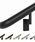 Close-up of Ultra Slick Satin Black 1.5ft ADA Handrail Kit with pivoting brackets, satin anodized aluminum railing.