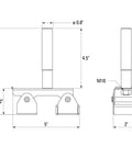 Technical drawing of Hi-Temp Grounding Magnetic V-Pad with Pure Copper Contact for Welding Fixtures and Grounding, 500 Amp Rated Current.
