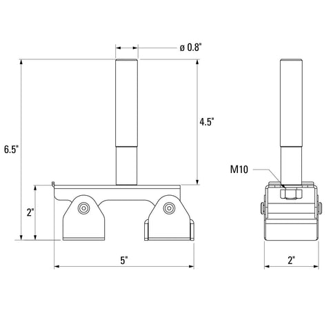 Technical drawing of Hi-Temp Grounding Magnetic V-Pad with Pure Copper Contact for Welding Fixtures and Grounding, 500 Amp Rated Current.