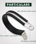 Rugged Heavy Duty 1 Inch Insulated Cable Clamps Kit Ten Pieces Stainless Steel Rust Resistant, showing thick rubber insulation