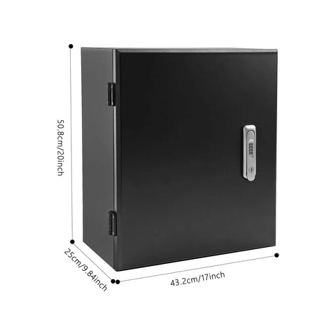 Badass Heavy Duty Wall Mount EV Charger Lock Box With Dial Combo Padlock and Slick Black Cold Rolled Steel Anti Theft Security Case. Dimensions: 43.2x25x50.8 cm.