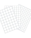 White Screw Hole Cover Set including 290 pieces in three sizes 12mm, 15mm, and 21mm self-adhesive PVC caps on sheets.