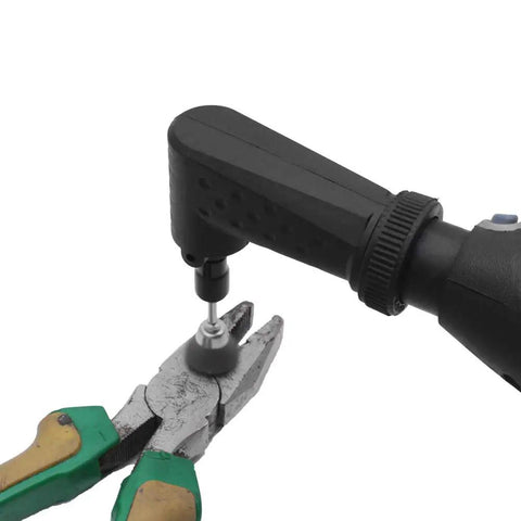 Smooth Operator Ninety Degree Right Angle Grinder Adapter For Rotary Power Tools attached to pliers for precision grinding.
