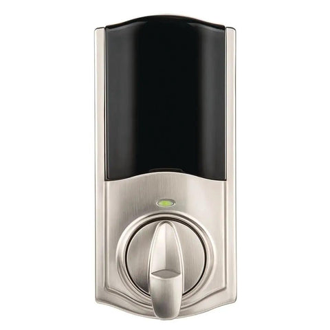 Turn Your Deadbolt Into A Smart Lock With Zigbee 3.0 Kit Satin Nickel Finish Keyless Entry And Compatibility With Xfinity SmartThings Hub V3 Echo Plus And Echo Devices Easy DIY Installation - Satin Nickel Smart Lock Kit Front View