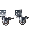 Beefy Side Mount Caster Wheels With Brake Set Of 4 1.25 Inch L-Shape TPR Plate, close-up of two wheels with dual brakes.