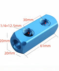Blue 61mm Two Way Five Port Pneumatic Manifold With G1 Quarter Ports For High Flow Air Distribution, labeled dimensions