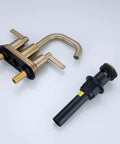Brushed Gold Two Handle 4 Inch Centerset Bathroom Faucet With Push Up Pop Up Drain No Fuss Easy DIY Install Solid Brass Waterway Lead Free