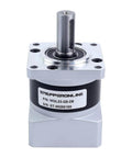 Front view of 10:1 Planetary Gearbox for Nema 23 Stepper Motors with 8mm shaft, 57mm flange, metal housing, and low noise operation.