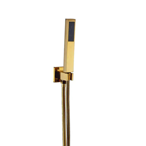 UMJIGF Luxury Led Shower System Gold Waterfall Shower Faucet Set Multifunction Brass Shower Combo Set handheld shower with hose.