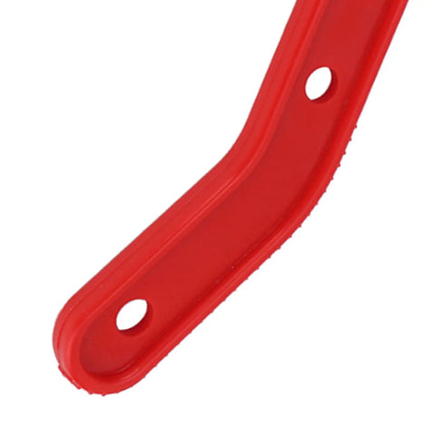 Close-up of Pro Grade Red Table Saw Push Stick Tool for Miter Saw Safety Grip Block, made from ABS, showing corner detail.