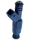 Six 0280155712 Fuel Injectors Kit For Cadillac Catera Saab 900 9000 9 5 Boost MPG And Smooth Engine Performance Balanced Fuel Delivery Replaces Worn Injectors Premium Quality Car Parts. Blue fuel injector close-up, plastic and metal OEM-style automotive part